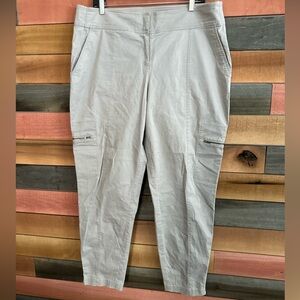 Eileen Fisher crop ankle zip cargo pants in a light gray cotton blend